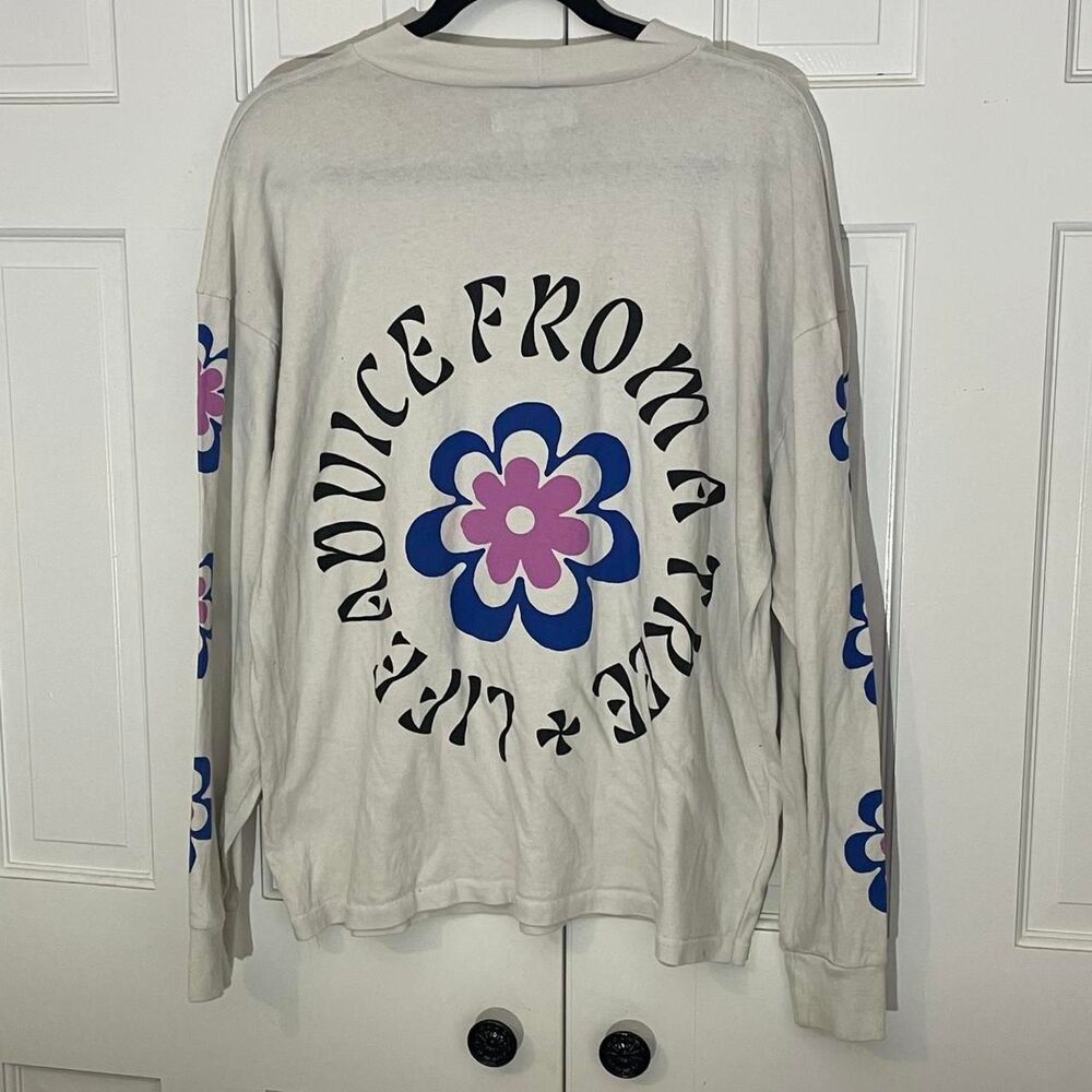 Urban Outfitters Floral Positive Graphic Long Sleeve Tee Blue Pink Flower Print